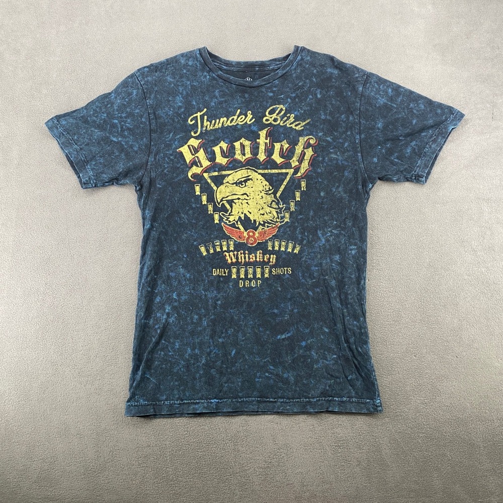 Rock & Republic Mens Thunder Bird Scotch Whiskey Acid Wash Graphic Tee Blue M